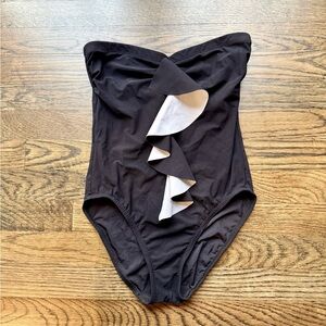 Karla Colletto Black and White Strapless One-Piece Swimsuit, size XS
